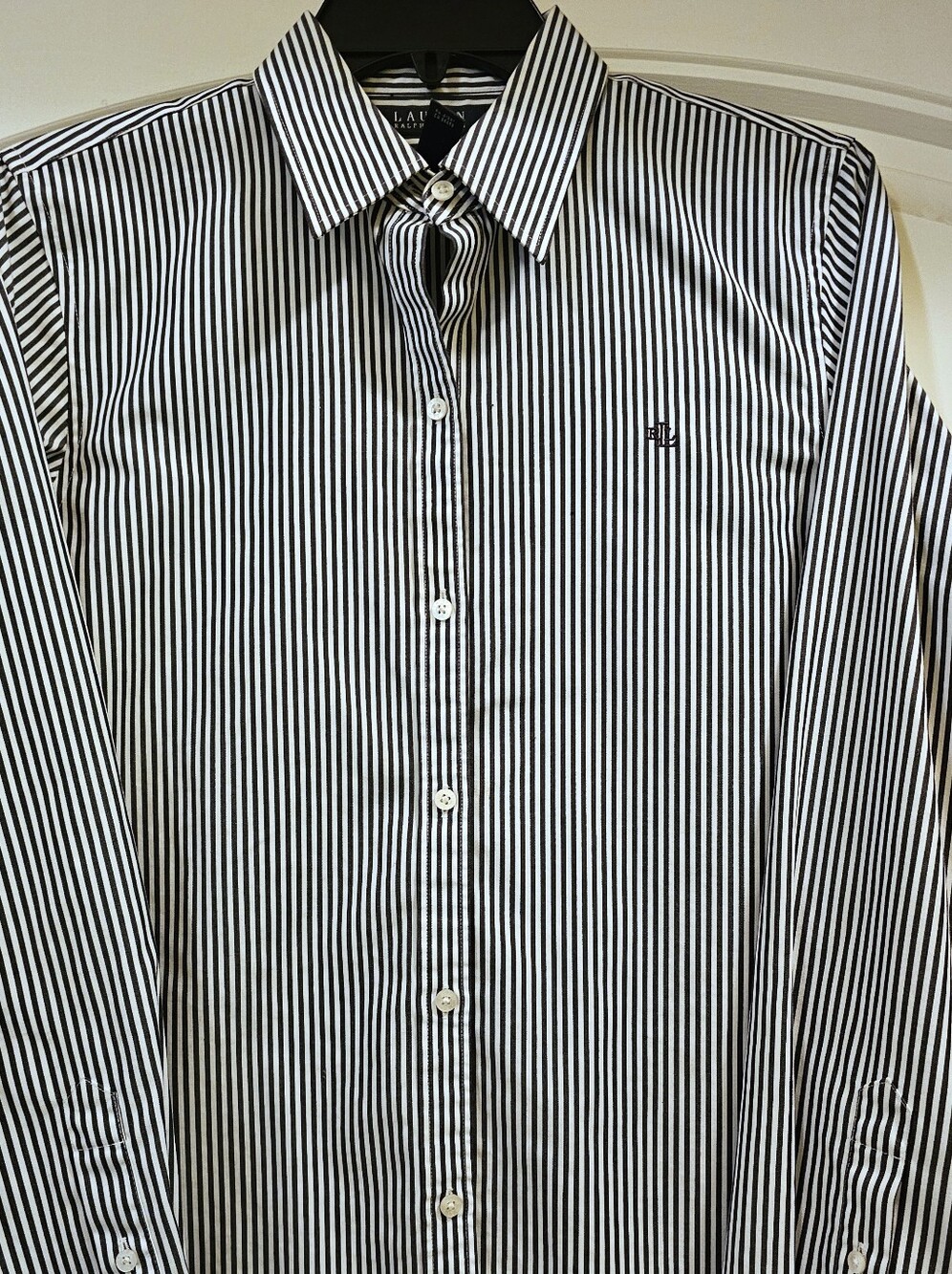 Ralph Lauren Women’s Black & White Vertical Stripe Dress Shirt